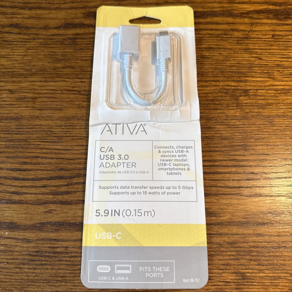 Ativa 5.9 In C/A USB 3.0 Adapter USB-C Male to USB-A Female White 118-752